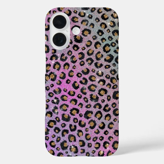 Elegant roze blauwe glitter zwarte luipaard afdruk Case-Mate iPhone case (Achterkant)
