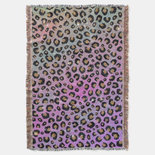 Elegant roze blauwe glitter zwarte luipaard afdruk deken (Voorkant Verticaal)