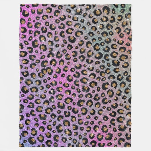 Elegant roze blauwe glitter zwarte luipaard afdruk fleece deken (Voorkant)