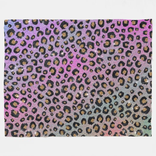 Elegant roze blauwe glitter zwarte luipaard afdruk fleece deken (Voorkant (Horizontaal))