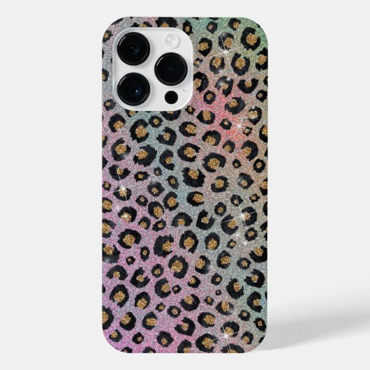 Elegant roze blauwe glitter zwarte luipaard afdruk iPhone hoesje (Achterkant)
