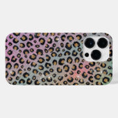 Elegant roze blauwe glitter zwarte luipaard afdruk iPhone hoesje (Achterkant horizontaal)
