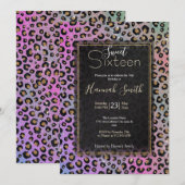 Elegant roze blauwe glitter zwarte luipaard afdruk kaart (Voorkant / Achterkant)