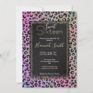 Elegant roze blauwe glitter zwarte luipaard afdruk kaart