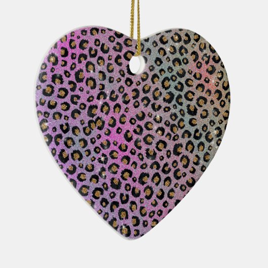 Elegant roze blauwe glitter zwarte luipaard afdruk keramisch ornament (Rechts)