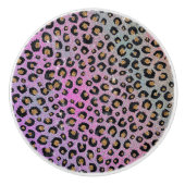 Elegant roze blauwe glitter zwarte luipaard afdruk keramische knop (Voorkant)