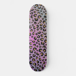 Elegant roze blauwe glitter zwarte luipaard afdruk persoonlijk skateboard