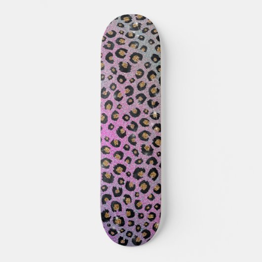 Elegant roze blauwe glitter zwarte luipaard afdruk persoonlijk skateboard (Voorkant)