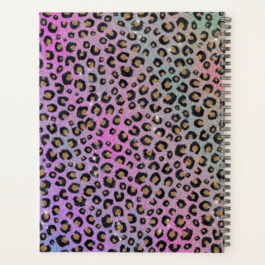 Elegant roze blauwe glitter zwarte luipaard afdruk planner (Achterkant)
