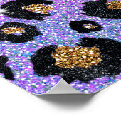 Elegant roze blauwe glitter zwarte luipaard afdruk poster (Hoek)