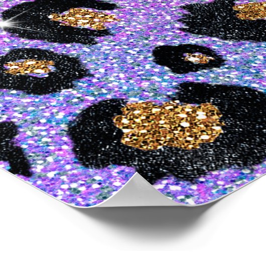 Elegant roze blauwe glitter zwarte luipaard afdruk poster (Hoek)
