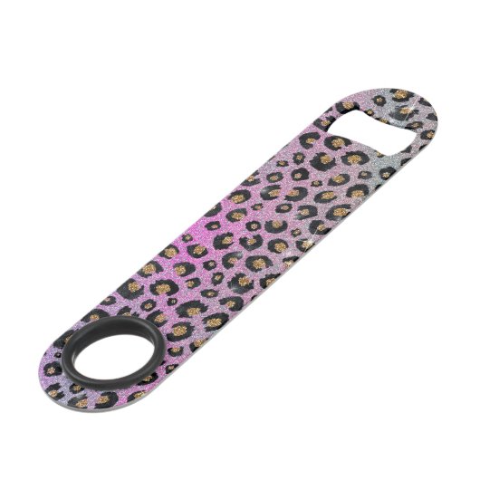 Elegant roze blauwe glitter zwarte luipaard afdruk speed flessenopener (Achterkant Gekanteld)