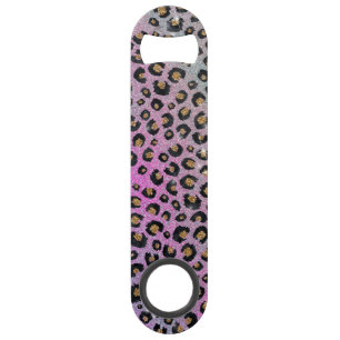 Elegant roze blauwe glitter zwarte luipaard afdruk speed flessenopener