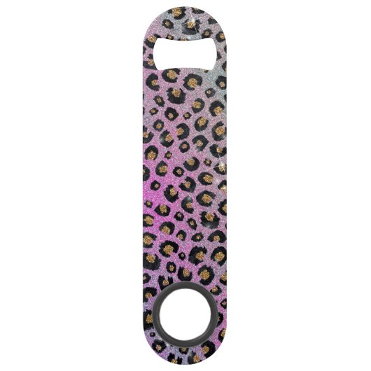 Elegant roze blauwe glitter zwarte luipaard afdruk speed flessenopener (Voorkant)