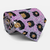 Elegant roze blauwe glitter zwarte luipaard afdruk stropdas (Opgerold)