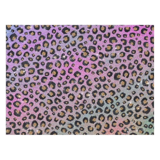Elegant roze blauwe glitter zwarte luipaard afdruk tafelkleed (Voorkant (Horizontaal))