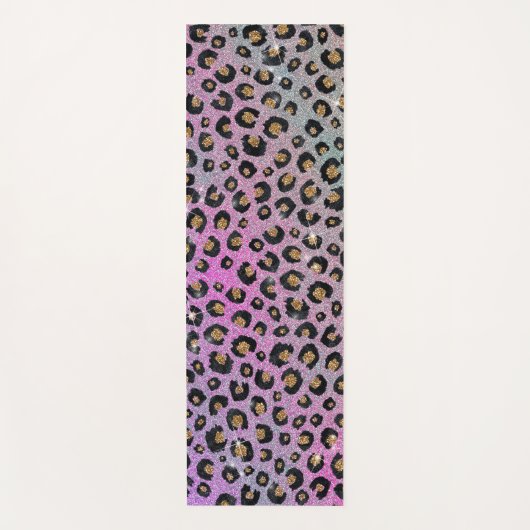 Elegant roze blauwe glitter zwarte luipaard afdruk yogamat (Voorkant)