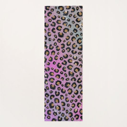 Elegant roze blauwe glitter zwarte luipaard afdruk yogamat (Achterkant)