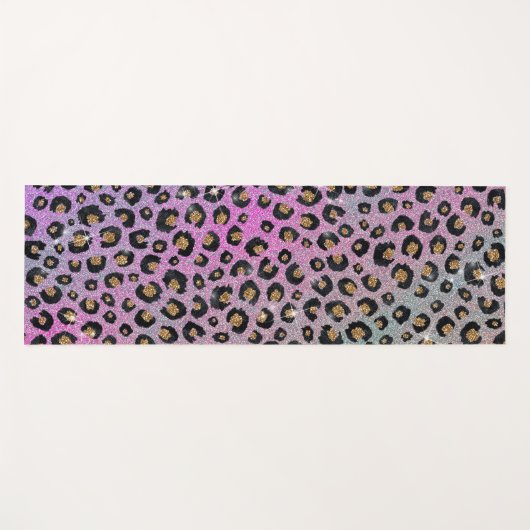 Elegant roze blauwe glitter zwarte luipaard afdruk yogamat (Voorkant (horizontaal))