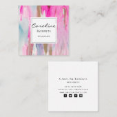 Elegant roze blauwe, moderne penseelstreken Waterv Vierkante Visitekaartje (Voorkant / Achterkant)