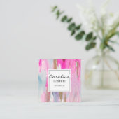 Elegant roze blauwe, moderne penseelstreken Waterv Vierkante Visitekaartje (Staand voorkant)