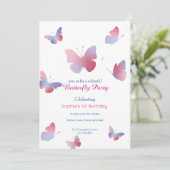 Elegant roze blauwe vlinder 1e verjaardag kaart (Staand voorkant)
