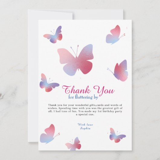 Elegant roze blauwe vlinder Birthday Bedankkaart (Voorkant)