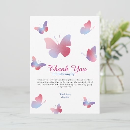 Elegant roze blauwe vlinder Birthday Bedankkaart (Staand voorkant)