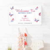 Elegant roze blauwe vlinder Birthday Spandoek (Insitu)