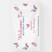 Elegant roze blauwe vlinder Birthday Spandoek (Verticaal)