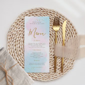 Elegant roze blauwe Waterverf Gold Splash Weddensc Menu