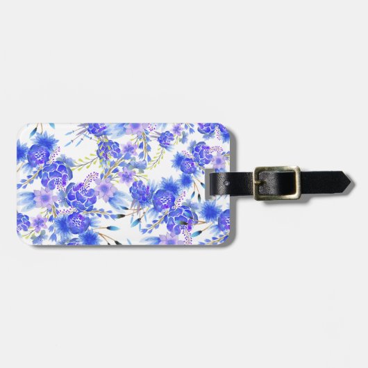Elegant roze blauwe waterverf schattig bloespatroo bagagelabel (Voorkant horizontaal)