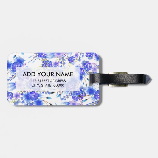 Elegant roze blauwe waterverf schattig bloespatroo bagagelabel (Achterkant horizontaal)