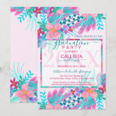 Elegant roze Blauwgroen beschilderd bloemenblad Af Kaart (Voorkant / Achterkant)