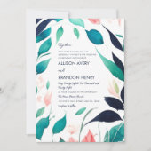 Elegant Roze Blauwgroen Blauw Waterverf Bladeren B Kaart (Voorkant)