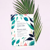 Elegant Roze Blauwgroen Blauw Waterverf Bladeren B Kaart