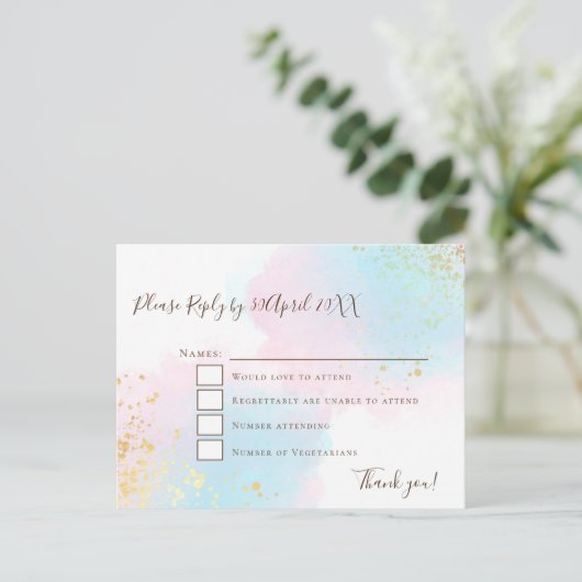 Elegant Roze Blauwgroen met Gold Confetti Wedding  Briefkaart (Staand voorkant)