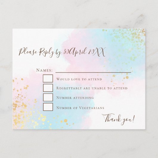 Elegant Roze Blauwgroen met Gold Confetti Wedding  Briefkaart (Voorkant)