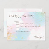 Elegant Roze Blauwgroen met Gold Confetti Wedding  Briefkaart (Voorkant / Achterkant)
