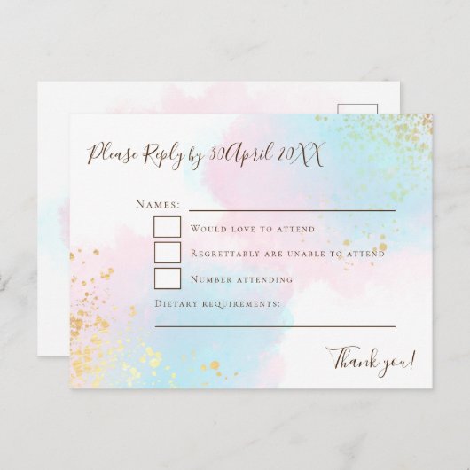 Elegant Roze Blauwgroen met Gold Confetti Wedding Briefkaart (Voorkant / Achterkant)