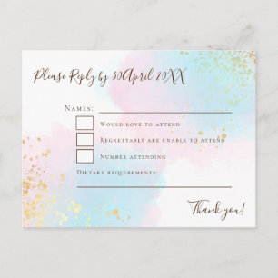 Elegant Roze Blauwgroen met Gold Confetti Wedding Briefkaart