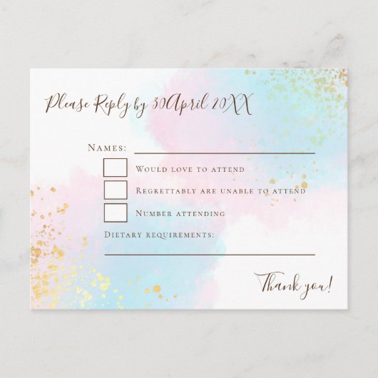 Elegant Roze Blauwgroen met Gold Confetti Wedding  Briefkaart (Voorkant)