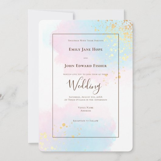 Elegant roze Blauwgroen Waterverf Gold Confetti We Kaart (Voorkant)