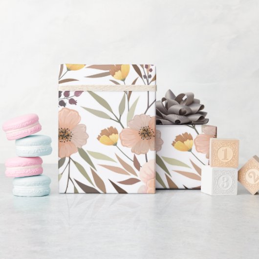 Elegant roze bleekflesje botanische patronen wrapp cadeaupapier (Baby Shower)