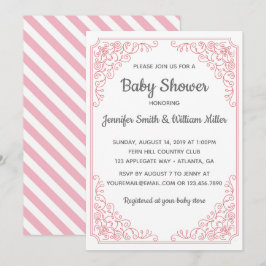 Elegant Roze bloeiende werveling lijst Baby shower Kaart