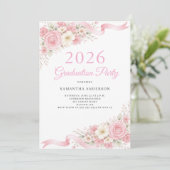 Elegant Roze Bloem 2026 Afstudeerfeest Kaart (Staand voorkant)