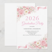 Elegant Roze Bloem 2026 Afstudeerfeest Kaart (Voorkant / Achterkant)