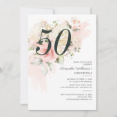 Elegant Roze Bloem 50e Verjaardagsfeestje Kaart (Voorkant)