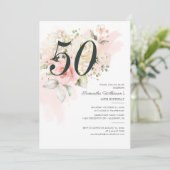 Elegant Roze Bloem 50e Verjaardagsfeestje Kaart (Staand voorkant)