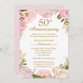 Elegant Roze Bloem 50ste Huwelijksverjaardag Kaart (Voorkant / Achterkant)